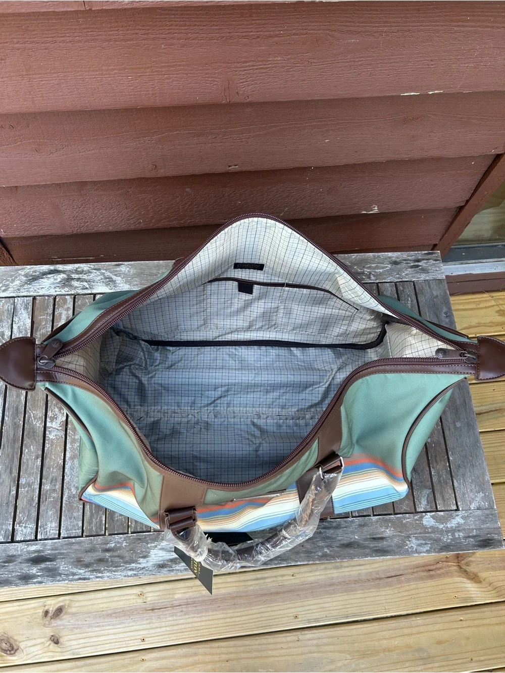 Pendleton Sage Green and Brown Patterned Roller Weekender Duffel